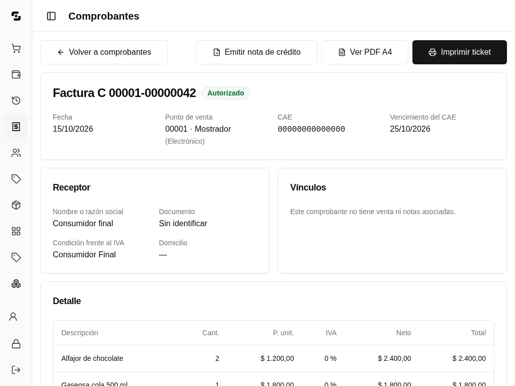 Detalle de factura electrónica con productos y autorización